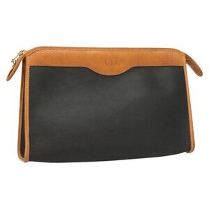 Christian Dior Clutch Bag PVC Black Gold Auth ti3240